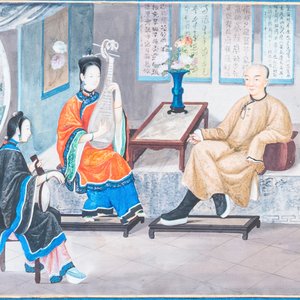 Chinese school, Canton, watercolour on paper, 18/19th C.: 'Two scenes with female musicians' — photo 2