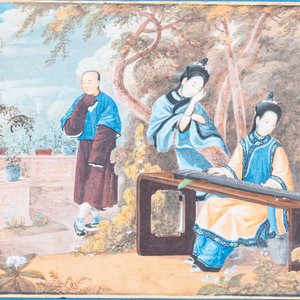 Chinese school, Canton, watercolour on paper, 18/19th C.: 'Two scenes with female musicians' — photo 3