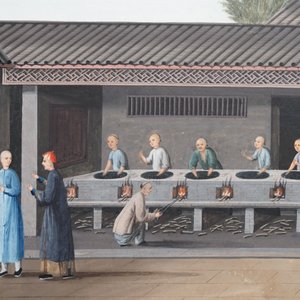 Chinese school, Canton, watercolour on paper, 19th C.: Four tea production scenes — photo 6