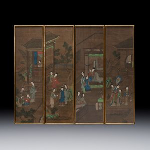 Chinese school: 'Courtyard Scenes with Figures', ink and colour on silk, 19th C. — photo 1