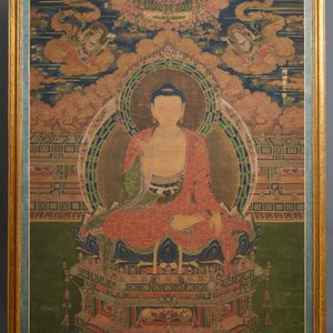 Chinese school, dated 1454, ink and colour on silk: Portrait of Shakyamuni Buddha — photo 2