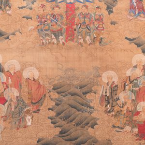 Chinese school: 'De 33-koppige Avalokitesvara', inkt en kleur op zijde, 19/20e eeuw — foto 4