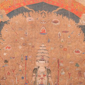 Chinese school: 'De 33-koppige Avalokitesvara', inkt en kleur op zijde, 19/20e eeuw — foto 6