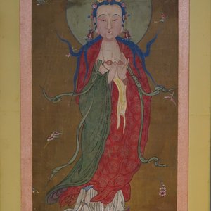Chinese school: De staande godin Guanyin, inkt en kleur op papier, 18/19e eeuw — foto 12