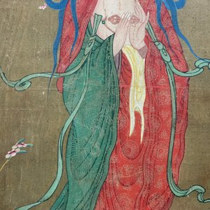 Chinese school: De staande godin Guanyin, inkt en kleur op papier, 18/19e eeuw — foto 5