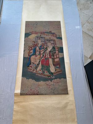 Chinese school: 'Deities in heaven', ink and colour on silk, Qing — 照片 1
