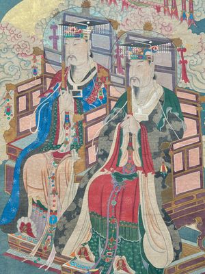 Chinese school: 'Deities in heaven', ink and colour on silk, Qing — 照片 3