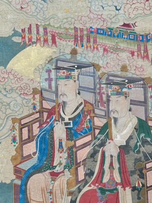 Chinese school: 'Deities in heaven', ink and colour on silk, Qing — 照片 4