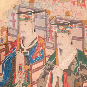 Chinese school: 'Deities in heaven', ink and colour on silk, Qing — 照片 3
