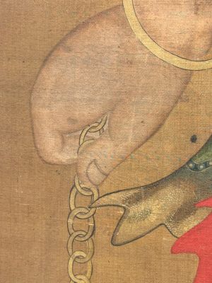 Chinese school: 'Deity and foo dog', ink and colour on silk, 16/17th C. — photo 15