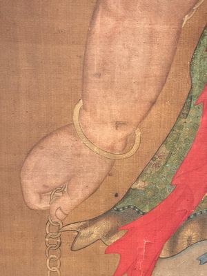 Chinese school: 'Deity and foo dog', ink and colour on silk, 16/17th C. — photo 9