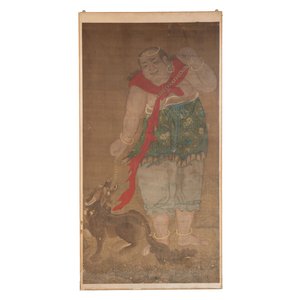 Chinese school: 'Deity and foo dog', ink and colour on silk, 16/17th C. — photo 1