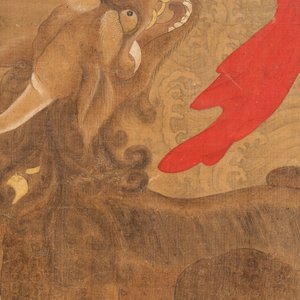 Chinese school: 'Deity and foo dog', ink and colour on silk, 16/17th C. — photo 6