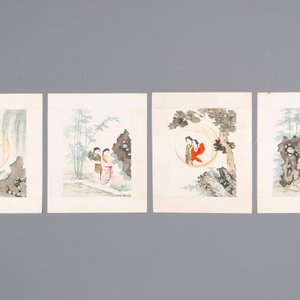 Chinese school: Dertien diverse werken, inkt en kleur op papier en zijde, gesigneerd Xiaocun 晓邨 en Futing 富廷, 19/20e eeuw — foto 8