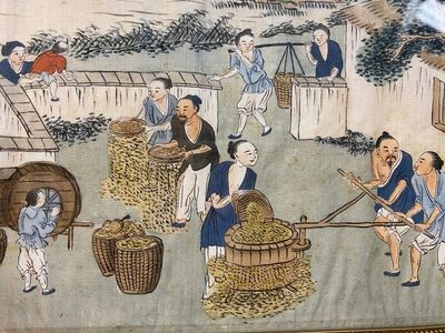 Chinese school: 'Drie scènes uit de rijstproductie', inkt en kleur op zijde, 19e eeuw — foto 9