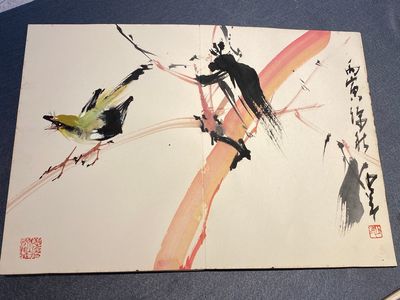 Chinese school: Een album met twaalf schilderingen met handtekeningen van beroemdheden, w.o. Zhao Shaoang 趙少昂, inkt en kleur op papier, gedateerd 1944 — foto 7