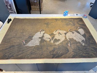 Chinese school: 'Eight cranes under a pine tree', ink and colour on silk, probably Qing — photo 1