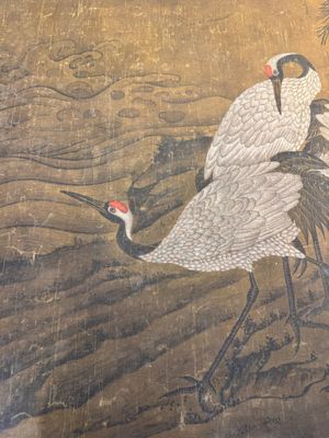 Chinese school: 'Eight cranes under a pine tree', ink and colour on silk, probably Qing — photo 2