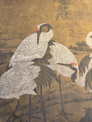 Chinese school: 'Eight cranes under a pine tree', ink and colour on silk, probably Qing — photo 3