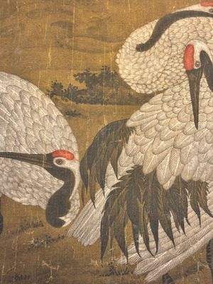 Chinese school: 'Eight cranes under a pine tree', ink and colour on silk, probably Qing — photo 4