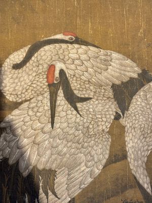 Chinese school: 'Eight cranes under a pine tree', ink and colour on silk, probably Qing — photo 5