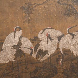 Chinese school: 'Eight cranes under a pine tree', ink and colour on silk, probably Qing — photo 2