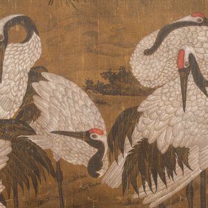 Chinese school: 'Eight cranes under a pine tree', ink and colour on silk, probably Qing — photo 4