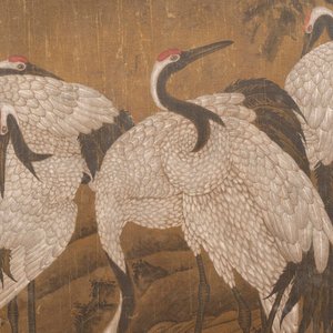 Chinese school: 'Eight cranes under a pine tree', ink and colour on silk, probably Qing — photo 6