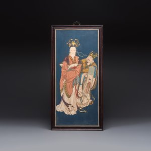 Chinese school: 'Elegant Lady and Dignitary', mixed media on paper, 20th C. — photo 1