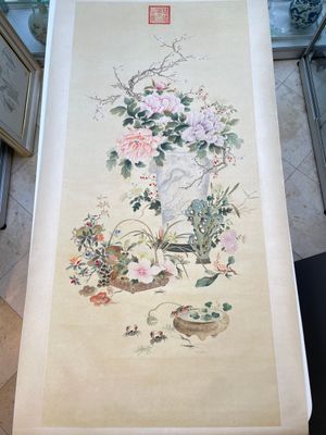 Chinese school: 'Flowers', ink and colour on paper, Cixi seal mark, 19th C. — foto 1
