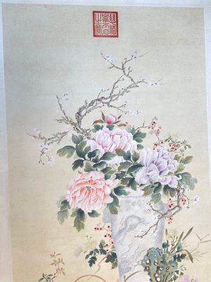 Chinese school: 'Flowers', ink and colour on paper, Cixi seal mark, 19th C. — foto 2