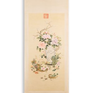 Chinese school: 'Flowers', ink and colour on paper, Cixi seal mark, 19th C. — foto 2
