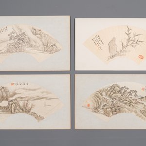 Chinese school: Four fan-shaped paintings, ink and colour on paper, signed Bosheng 博生, 19/20th C. — 照片 1