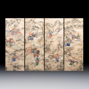 Chinese school: four 'Hunting Scene' paintings, ink and colour on paper, 19/20th C. — 照片 1