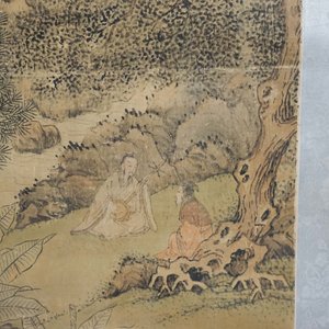 Chinese school, gesign. Hua Yan (1682-1756), inkt en kleur op papier: 'Wijzen in een bergwoud' — foto 22