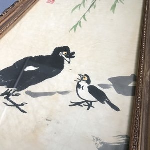 Chinese school, gesign. Li Kuchan (1899-1983), inkt en kleur op papier, gedat. 1972: vier panelen met vogels op rotsen — foto 42