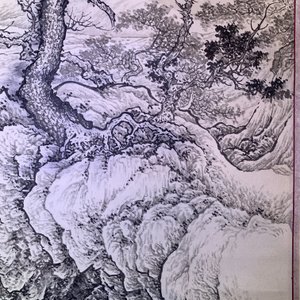 Chinese school, gesign. Wu Hufan (1894-1968), inkt op papier: 'Berglandschap' — foto 14