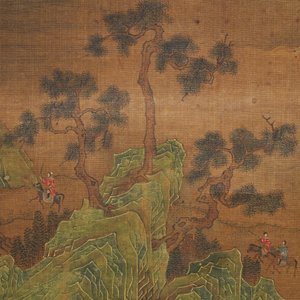 Chinese school, gesign. Yuanbian Xiang (1525-1590), inkt en kleur op zijde: 'Landschap naar Zhao Boju' — foto 6