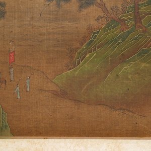 Chinese school, gesign. Yuanbian Xiang (1525-1590), inkt en kleur op zijde: 'Landschap naar Zhao Boju' — foto 7