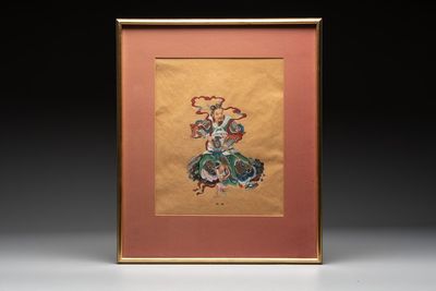 Chinese school: 'Heavenly King', ink and colour on paper, 19/20th C.