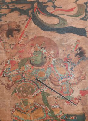 Chinese school: 'Heavenly king', ink and colour on silk, Qing or later