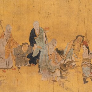 Chinese school: 'Immortals and monks', ink and colour on silk, Qing or later — photo 1