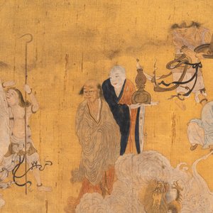 Chinese school: 'Immortals and monks', ink and colour on silk, Qing or later — photo 3