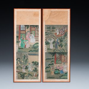 Chinese school, ink and color on canvas: 'Four narrative scenes', 19th C. — photo 1