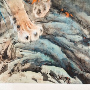 Chinese school, ink and color on paper: 'Crouching tiger', 20th C. — photo 5