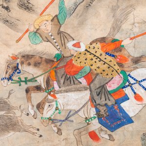 Chinese school, ink and color on paper: 'Five hunting scenes', 19th C. — 照片 12