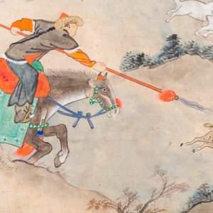 Chinese school, ink and color on paper: 'Five hunting scenes', 19th C. — 照片 18