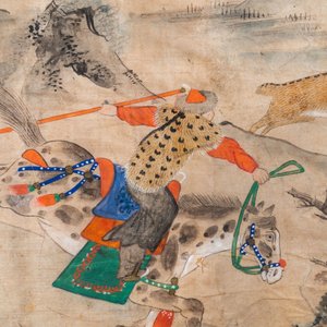 Chinese school, ink and color on paper: 'Five hunting scenes', 19th C. — 照片 21