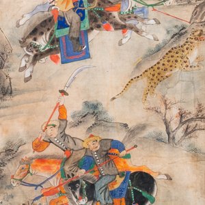 Chinese school, ink and color on paper: 'Five hunting scenes', 19th C. — 照片 8