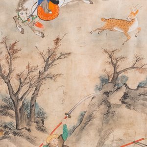 Chinese school, ink and color on paper: 'Five hunting scenes', 19th C. — 照片 10
